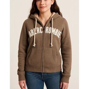 Abercrombie & Fitch Zip Hoodie Women’s Medium Jacket Brown Logo Spell Out L